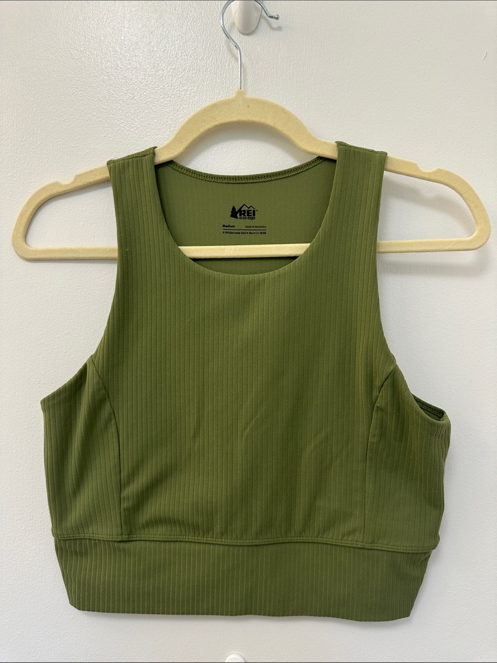 REI Olive Green Ribbed Cropped Sports Tank